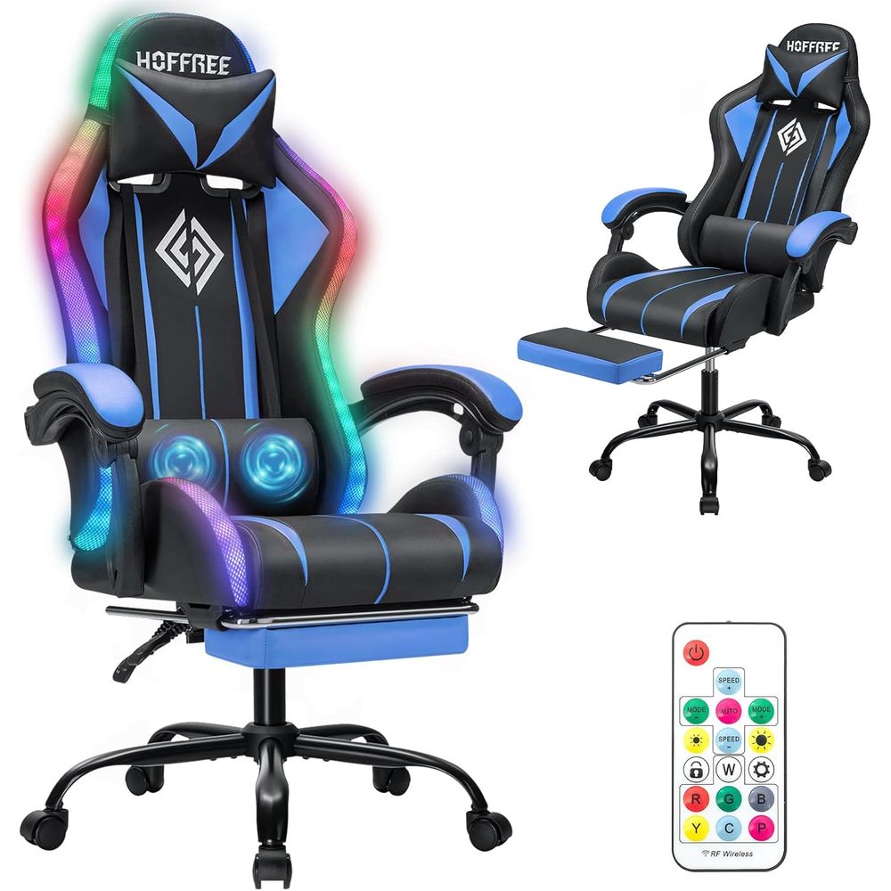 Video Games - LED-gamingstoel met massage RGB-verlichting Computer Game